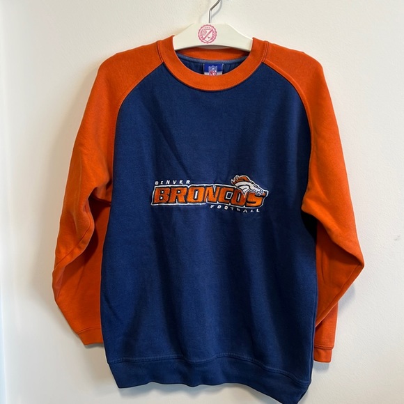 Vintage Men's Orange and Royal Denver Broncos Historic Crew Performance Sweater